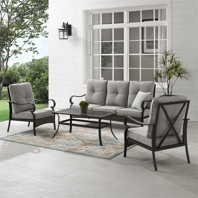 Crosley Furniture Dahlia 4-Piece Metal Outdoor Sofa Set w/ 2 Armchairs in Gray