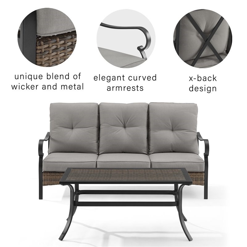 Crosley Furniture Dahlia 2-Piece Traditional Metal Outdoor Sofa Set in Gray