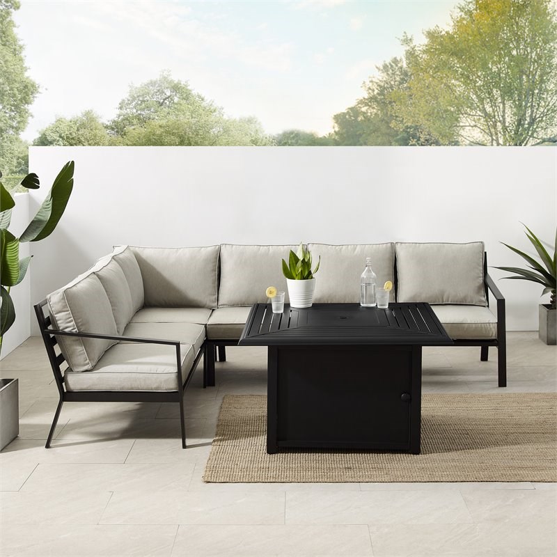 Crosley Furniture Clark 5-Piece Metal Outdoor Sectional Set in Taupe Gray