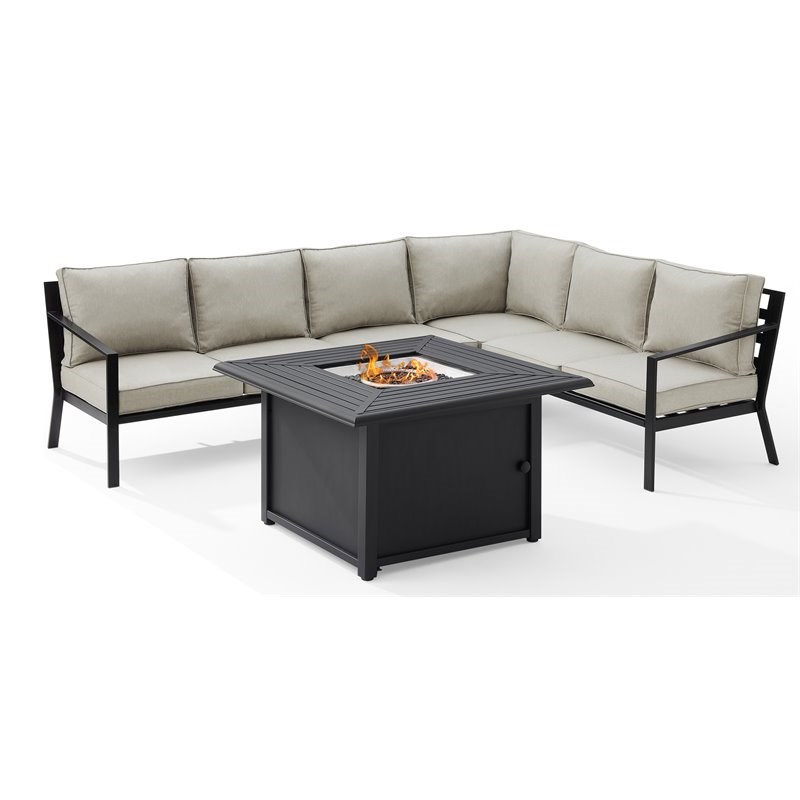 Crosley Furniture Clark 5-Piece Metal Outdoor Sectional Set in Taupe Gray