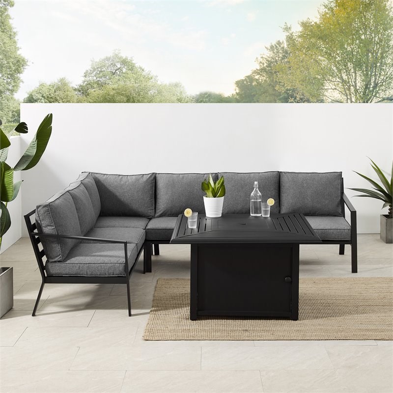 Crosley Furniture Clark 5-Piece Metal Outdoor Sectional Set in Charcoal