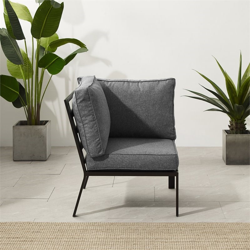 Crosley Furniture Clark Modern Fabric Outdoor Sectional Corner Chair in Charcoal