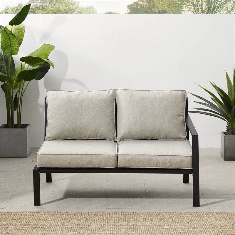Crosley Furniture Clark Fabric Outdoor Sectional Right Side Loveseat in Gray