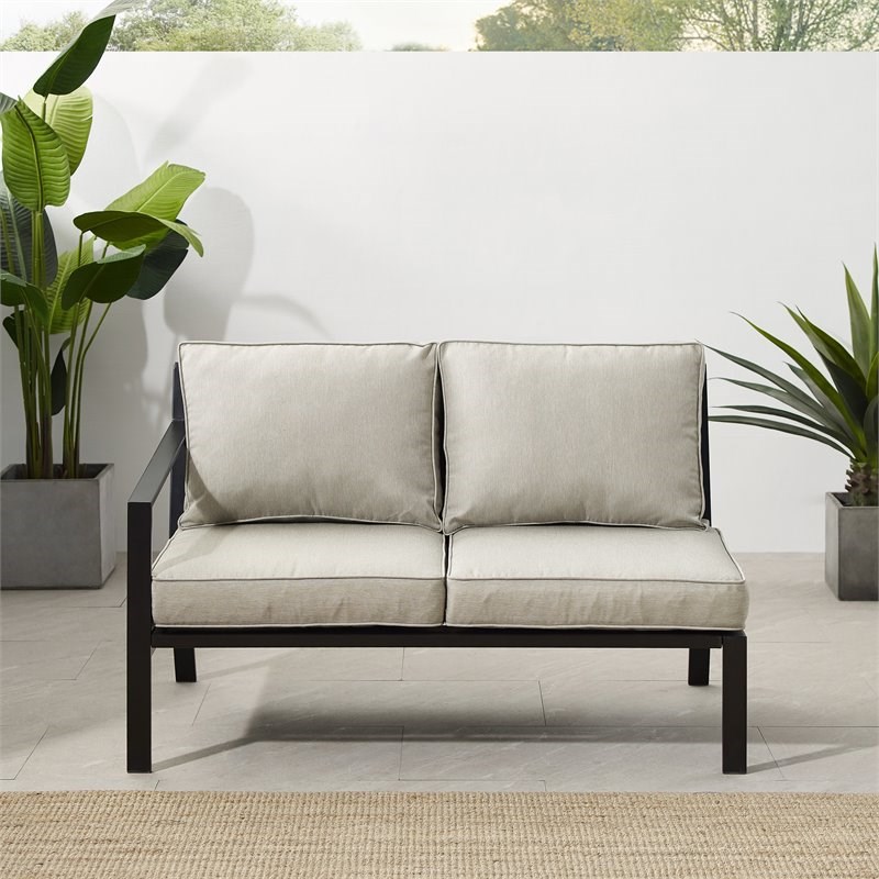 Crosley Furniture Clark Fabric Outdoor Sectional Left Side Loveseat in Gray