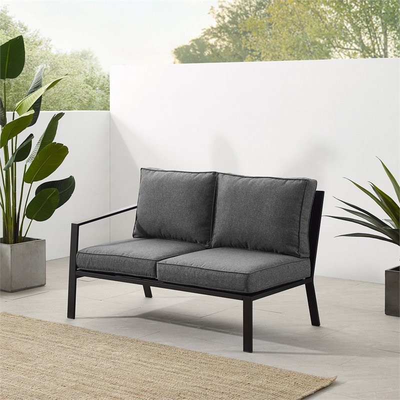 Crosley Furniture Clark Fabric Outdoor Sectional Left Side Loveseat in Charcoal