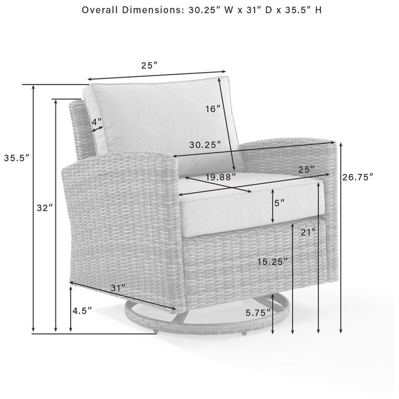 Crosley Furniture Bradenton 4-Pc Fabric Swivel Rocker Conversation Set in Gray