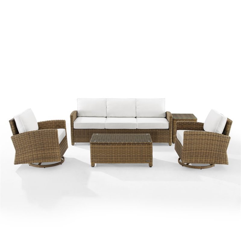 Crosley Furniture Bradenton 5-Piece Fabric Swivel Rocker and Sofa Set in White