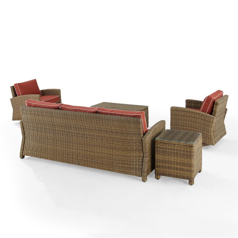 Crosley Furniture Bradenton 5-Piece Fabric Swivel Rocker and Sofa Set in Red