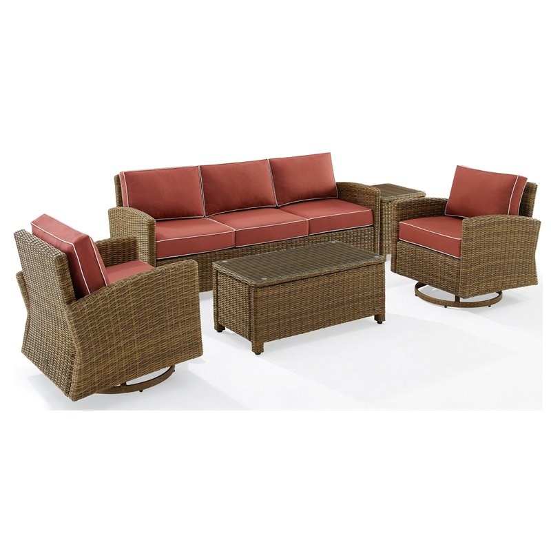 Crosley Furniture Bradenton 5-Piece Fabric Swivel Rocker and Sofa Set in Red