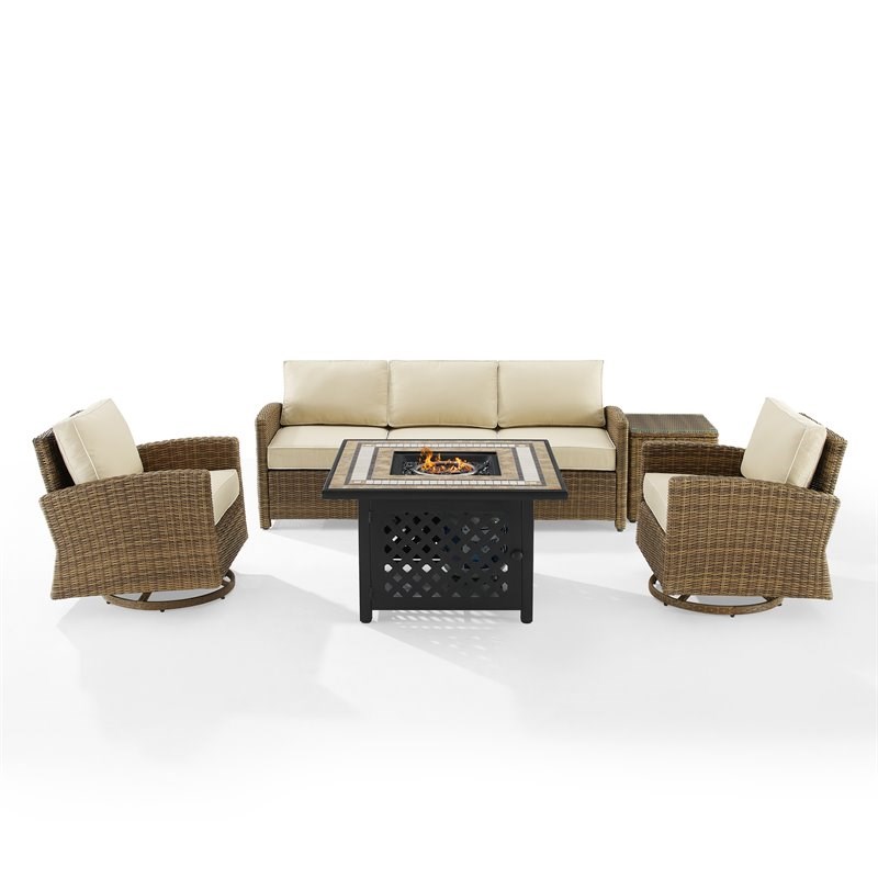 Crosley Furniture Bradenton 5-Piece Fabric Swivel Rocker & Sofa Set in Beige