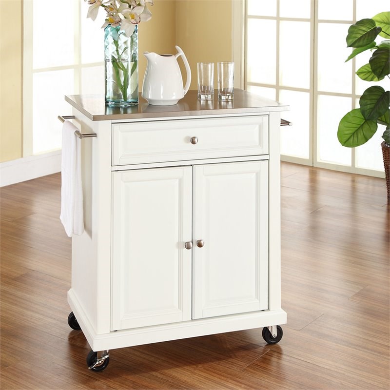 Crosley Stainless Steel Top Portable Kitchen Cart in White