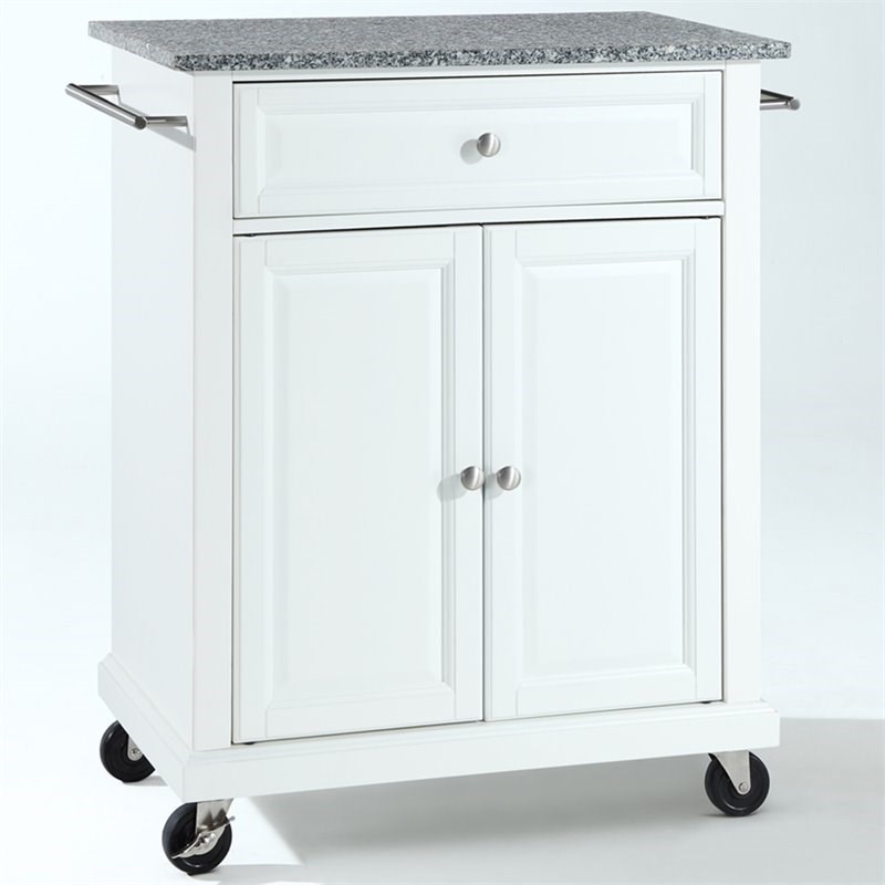 Crosley Gray Granite Top Portable Kitchen Cart in White