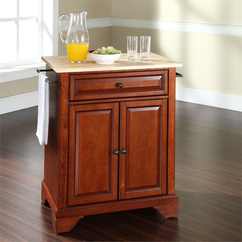 Crosley LaFayette Natural Wood Top Portable Kitchen Island in Cherry