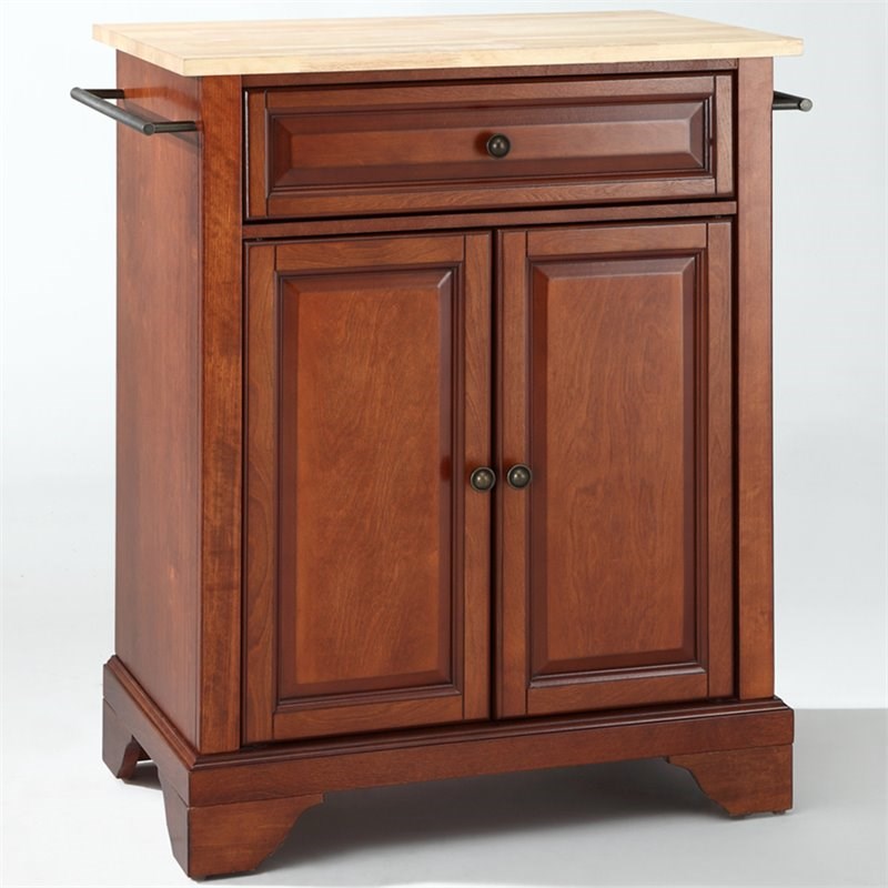 Crosley LaFayette Natural Wood Top Portable Kitchen Island in Cherry