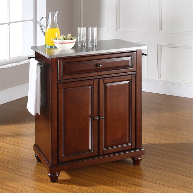 Crosley Cambridge Stainless Steel Top Portable Kitchen Island in Mahogany