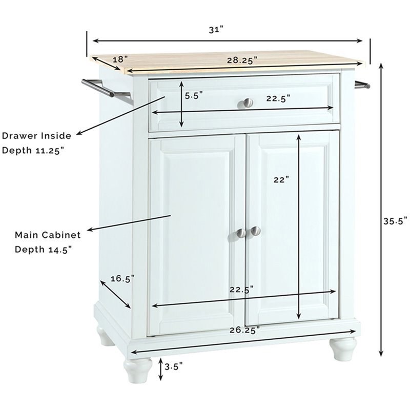 Crosley Cambridge Natural Wood Top Portable Kitchen Island In White Homesquare Crosley Cambridge Natural Wood Top, Crosley Cambridge Wood Top Kitchen Island In White