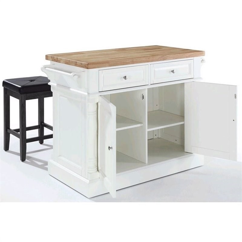 Crosley Oxford Butcher Block Top Kitchen Island with Square Stools in