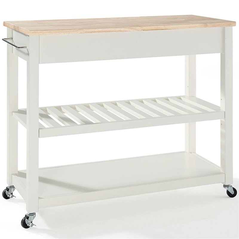 Crosley 2 Drawer Natural Wood Top Kitchen Cart in White