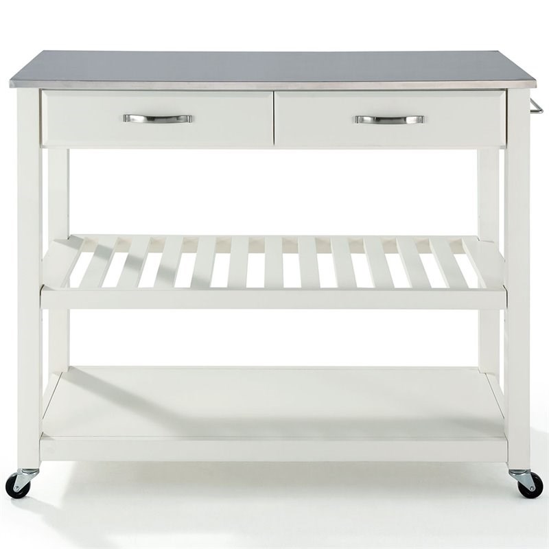 Crosley 2 Drawer Stainless Steel Top Kitchen Cart in White
