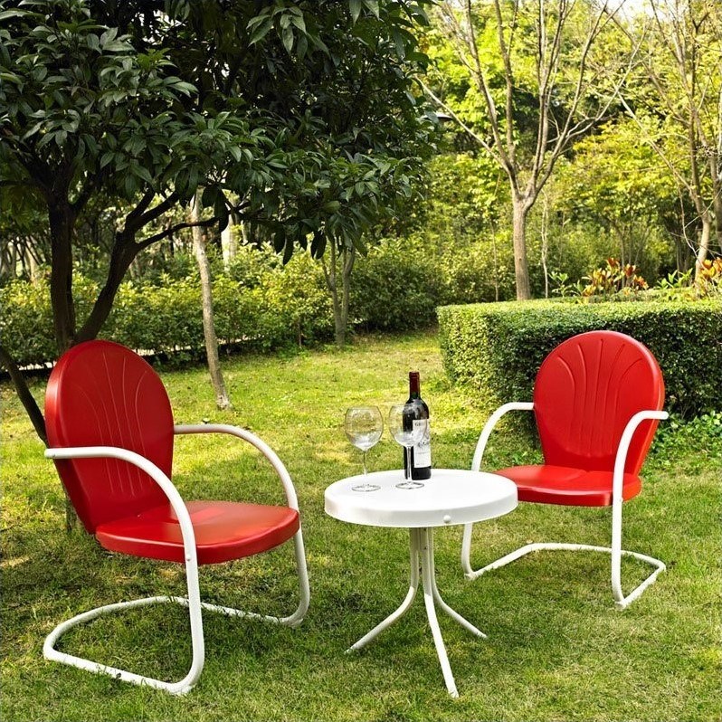 Crosley Griffith 3 Piece Metal Patio Conversation Set in Red