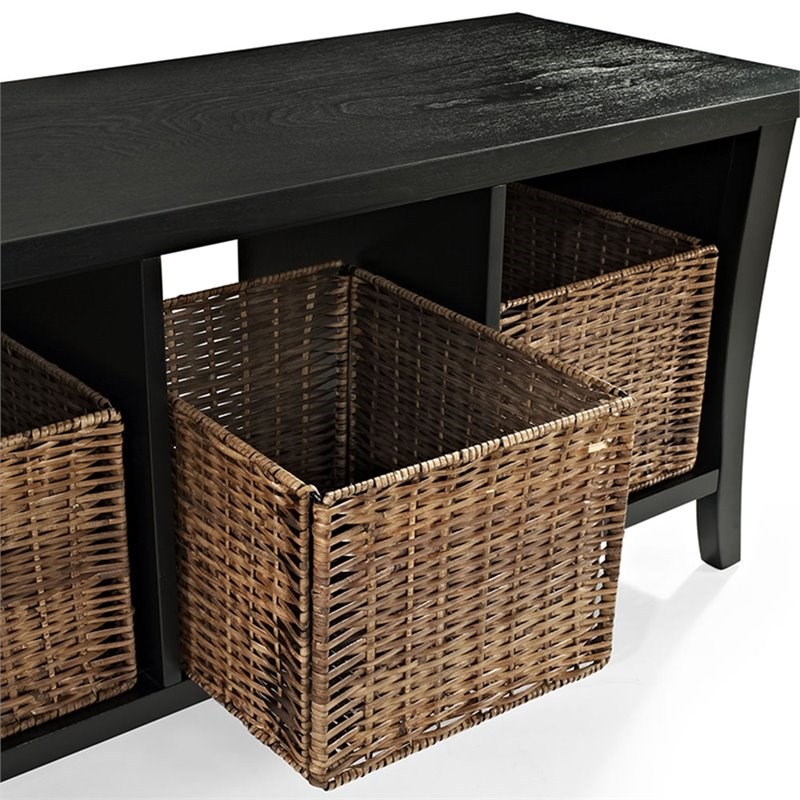 crosley wallis storage entryway bench with baskets in black cf6002bk
