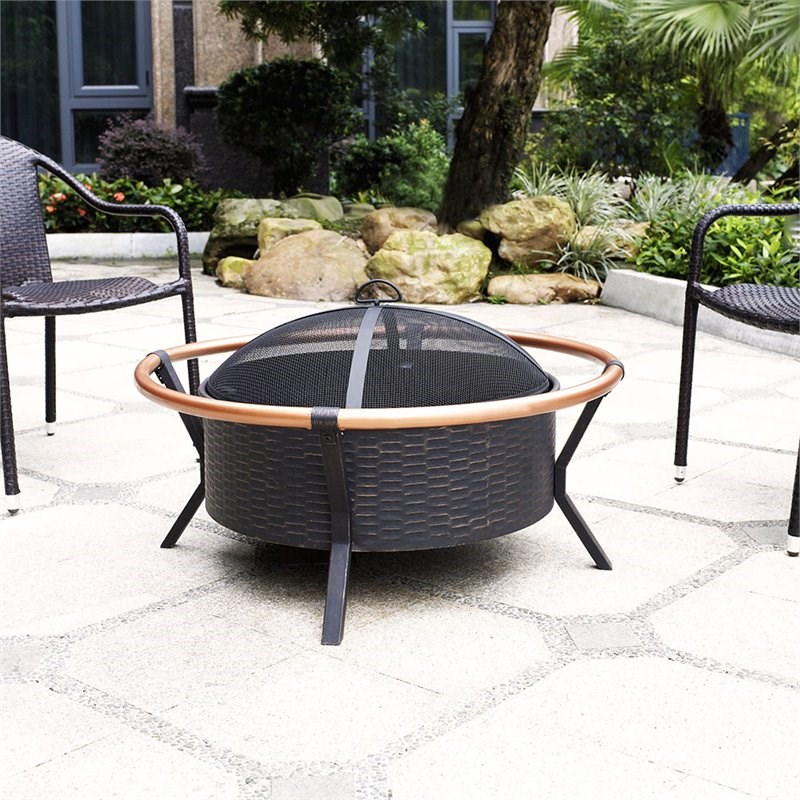 Crosley Yuma Copper Ring Patio Fire Pit in Black
