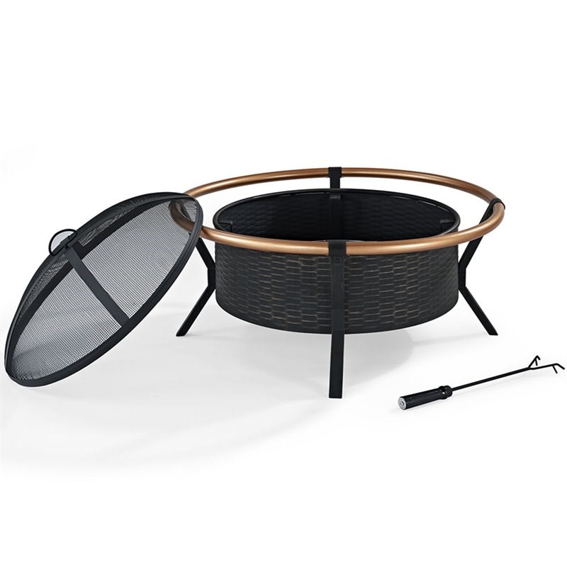 Crosley Yuma Copper Ring Patio Fire Pit in Black