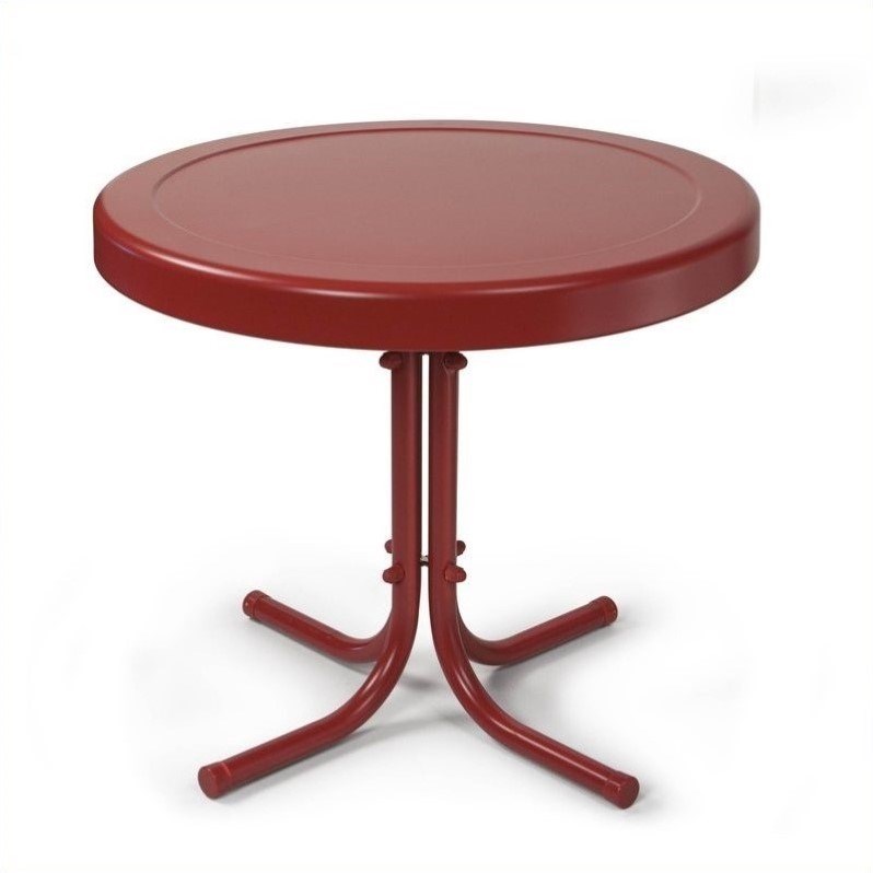 Crosley Retro Metal Patio End Table in Coral Red