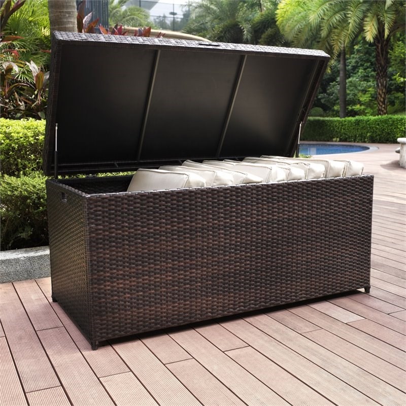 Crosley Palm Harbor Wicker Patio Deck Box in Brown | Homesquare