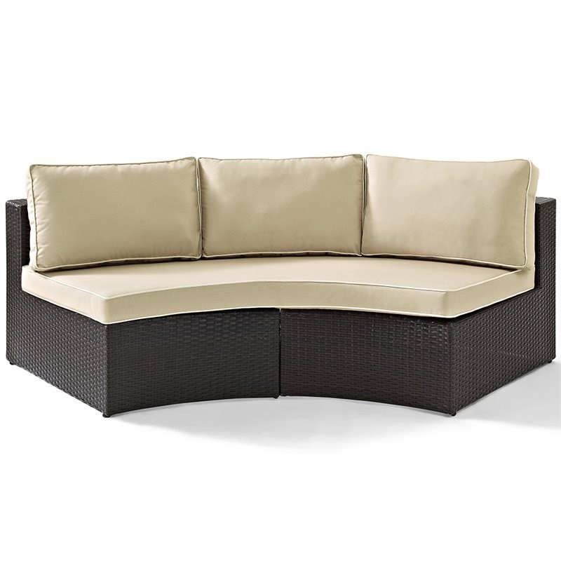 Crosley Catalina 6 Piece Wicker Curved Patio Sectional Set in Brown and Sand