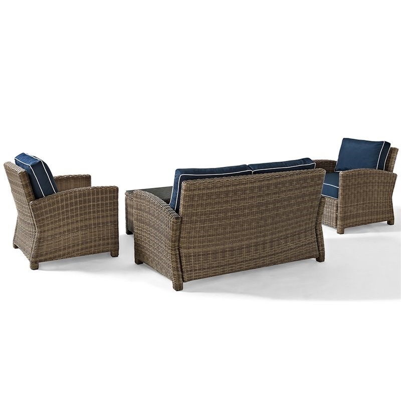 Crosley Bradenton 4 Piece Wicker Patio Sofa Set In Brown And Navy Homesquare - Pier One Outdoor Furniture Reviews