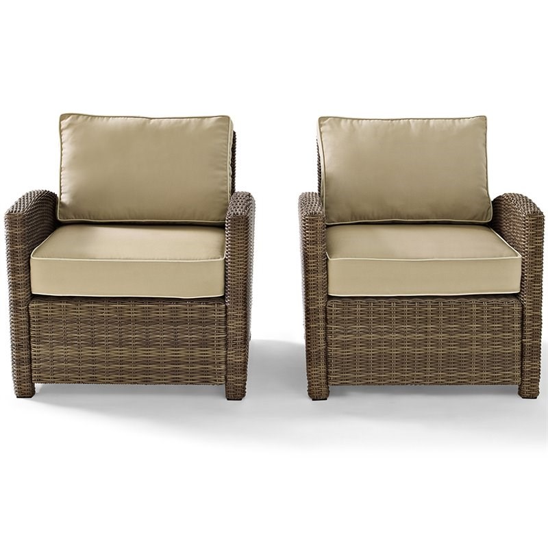 Crosley Bradenton Wicker Patio Chair in Brown and Sand (Set of 2)