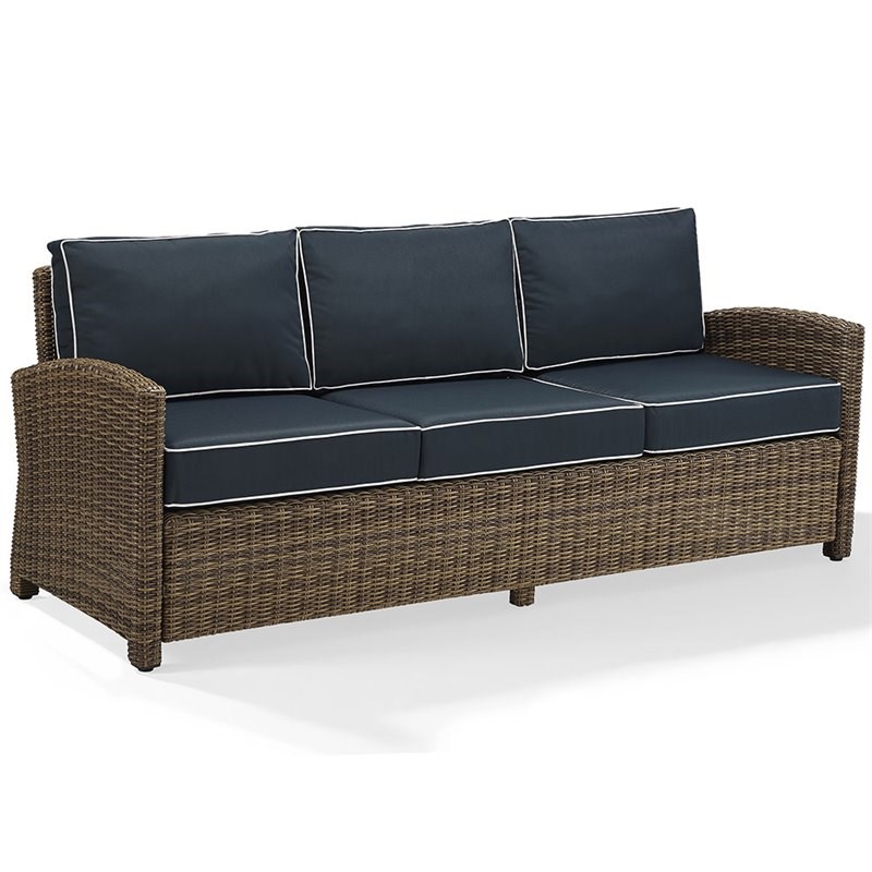 Crosley Bradenton Wicker Patio Sofa in Brown and Navy Homesquare