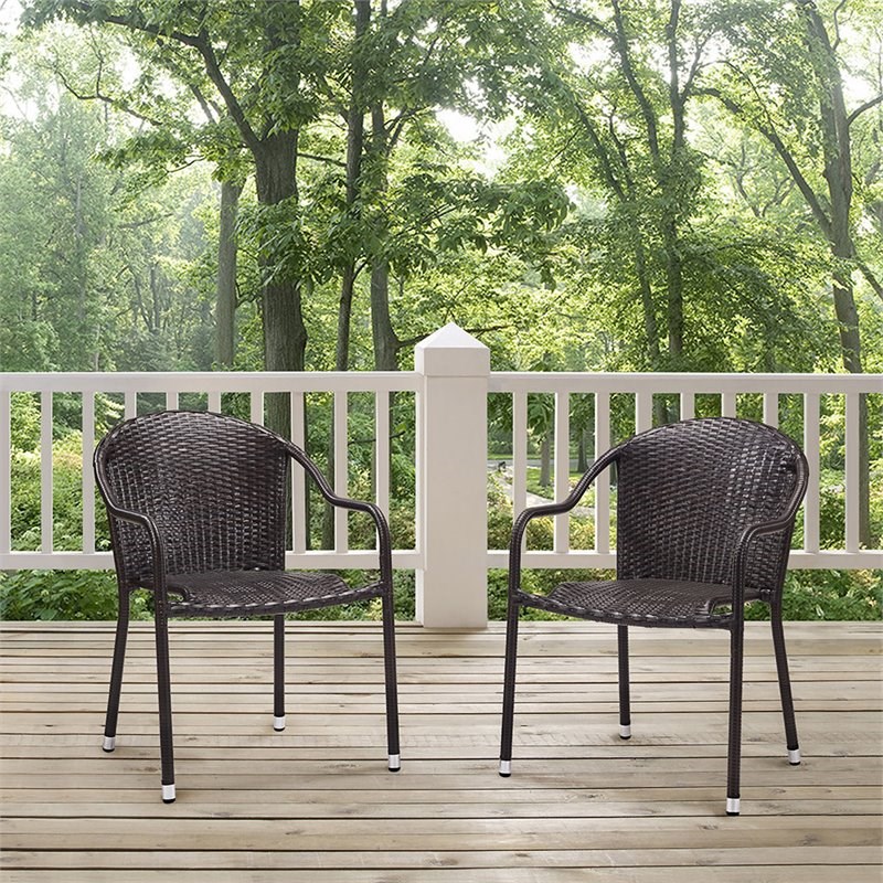 Crosley Palm Harbor Wicker Stackable Patio Dining Arm Chair in Brown (Set of 2)