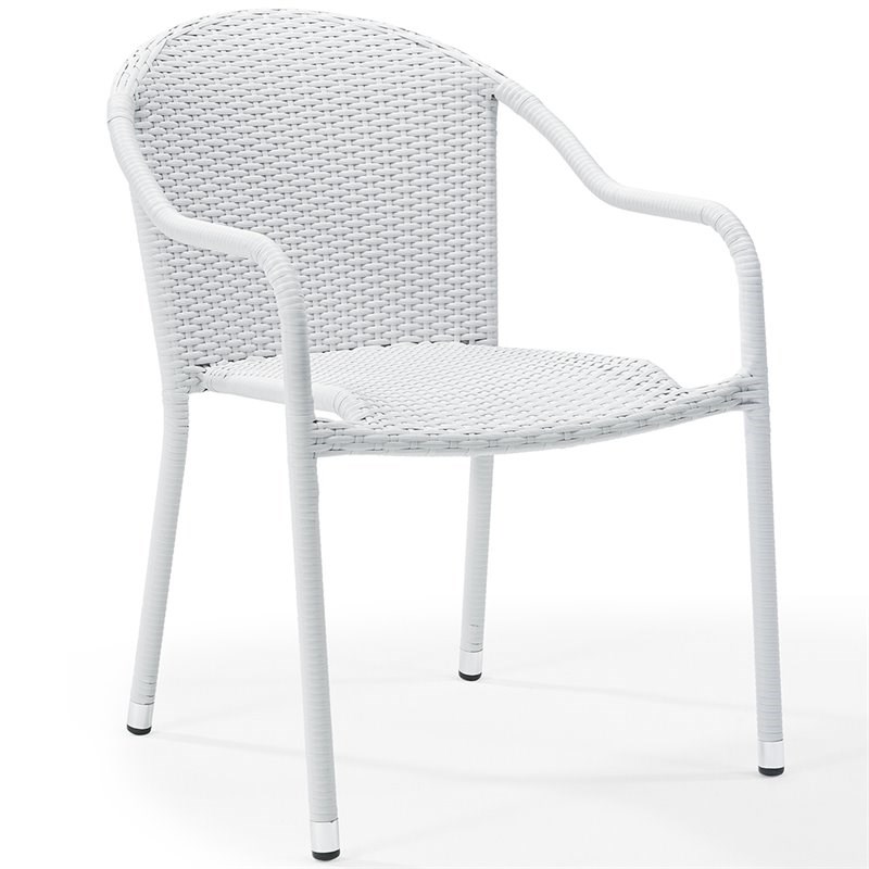 Crosley Palm Harbor Wicker Stackable Patio Dining Arm Chair in White (Set of 2)