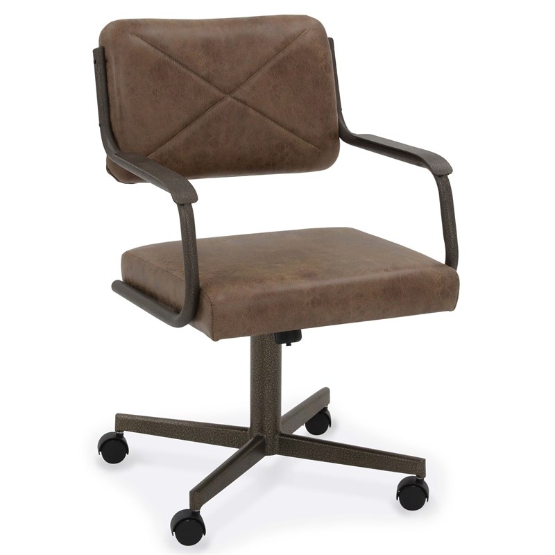 Douglas Solid Wood Dining Chair with Casters in Chestnut and Texture Bronze