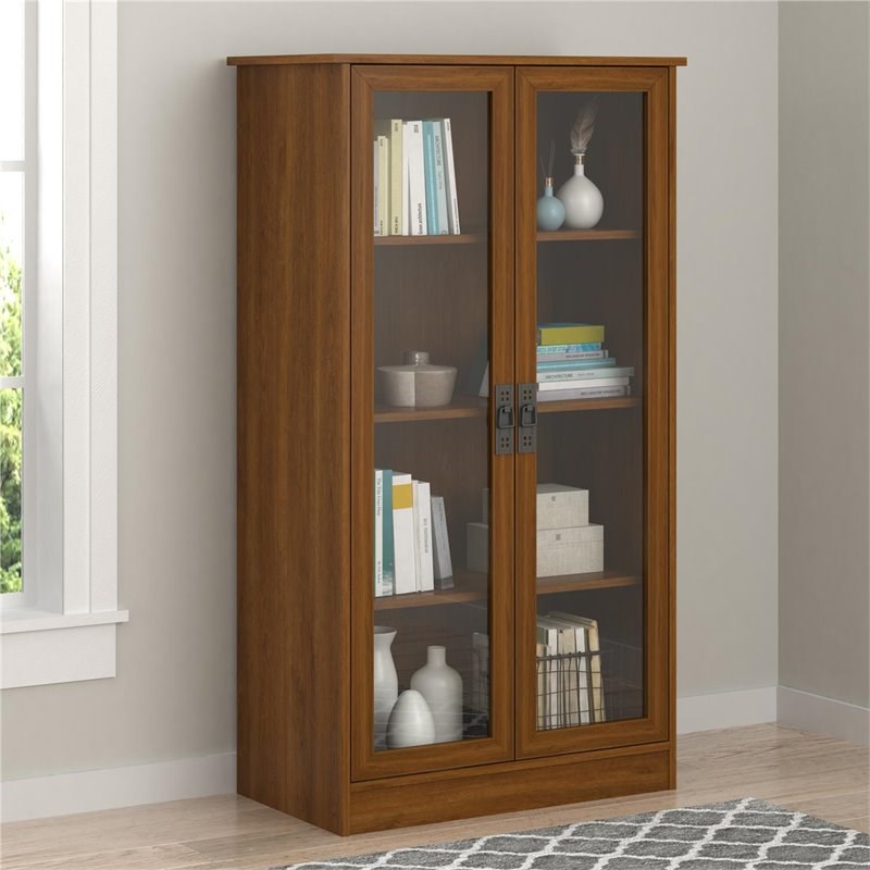 ameriwood home 4shelf glass door barrister bookcase in inspire cherry