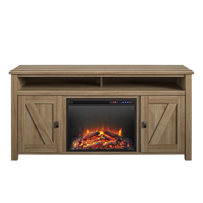Ameriwood Home Farmington 60'' Fireplace TV Stand in Light Pine