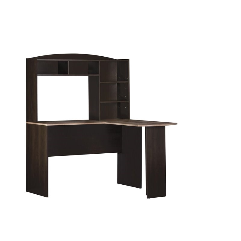 Altra Furniture Sutton L Desk with Hutch in Espresso and Rustic Oak