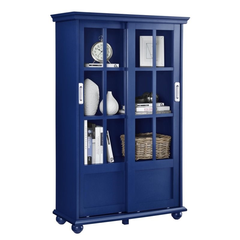 Altra Aaron Lane 4 Shelf Bookcase with Sliding Glass Doors in Navy