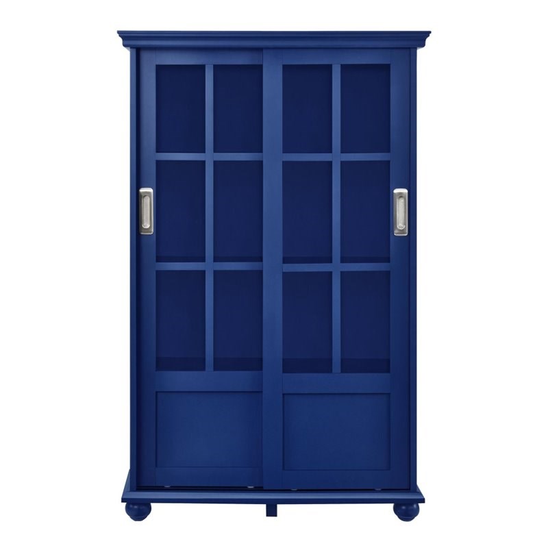 Altra Aaron Lane 4 Shelf Bookcase with Sliding Glass Doors in Navy