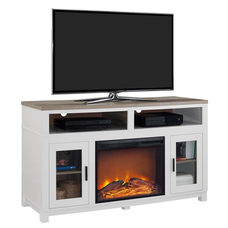 Ameriwood Home Carver Electric Fireplace TV Stand in White Homesquare
