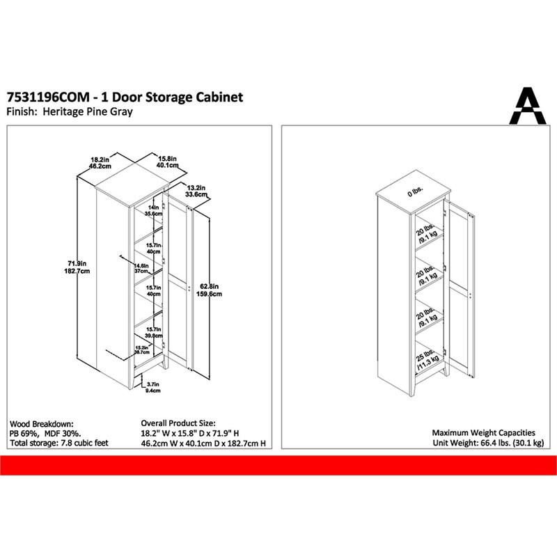 ameriwood home farmington 19" storage in gray