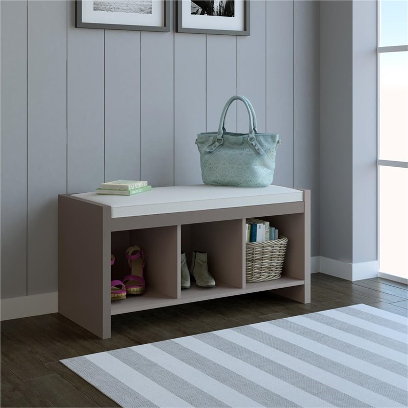 Ameriwood Home Penelope Entryway Storage Bench with Cushion in Taupe