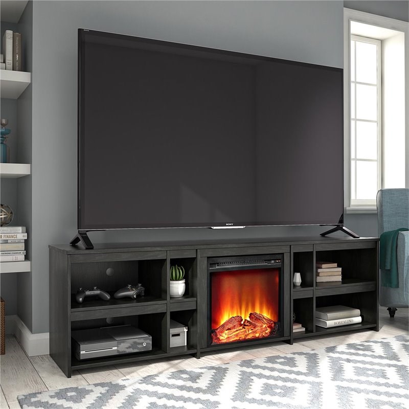 Ameriwood Home Miles Fireplace TV Stand up to 70" in Black Oak Homesquare