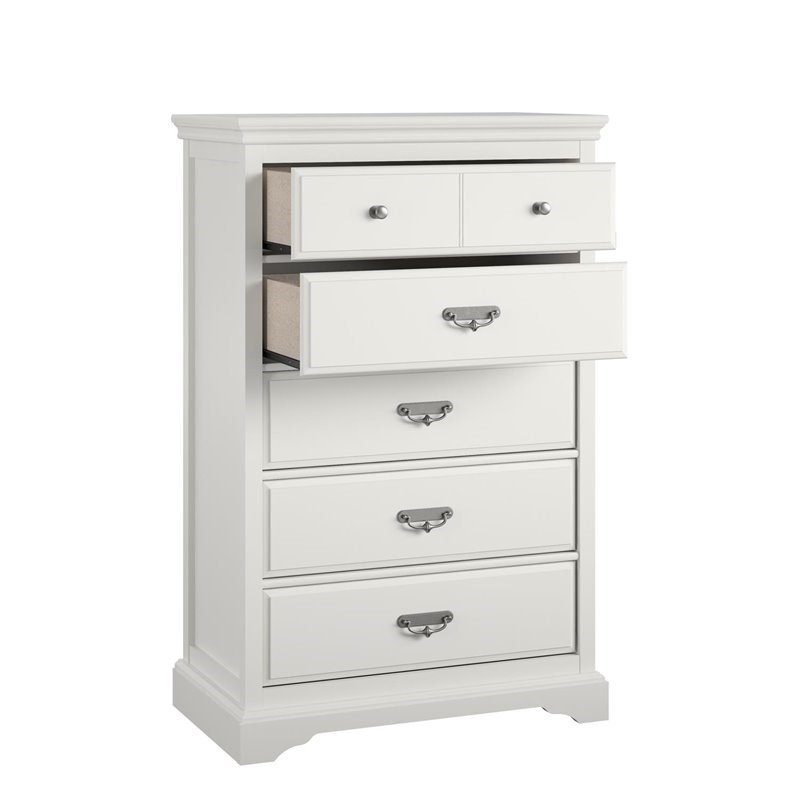 Ameriwood Home Bristol 5 Drawer Dresser in White | Homesquare