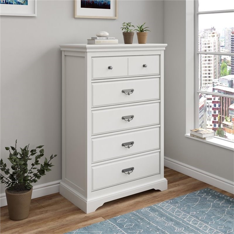 ameriwood home bristol 5 drawer dresser in white