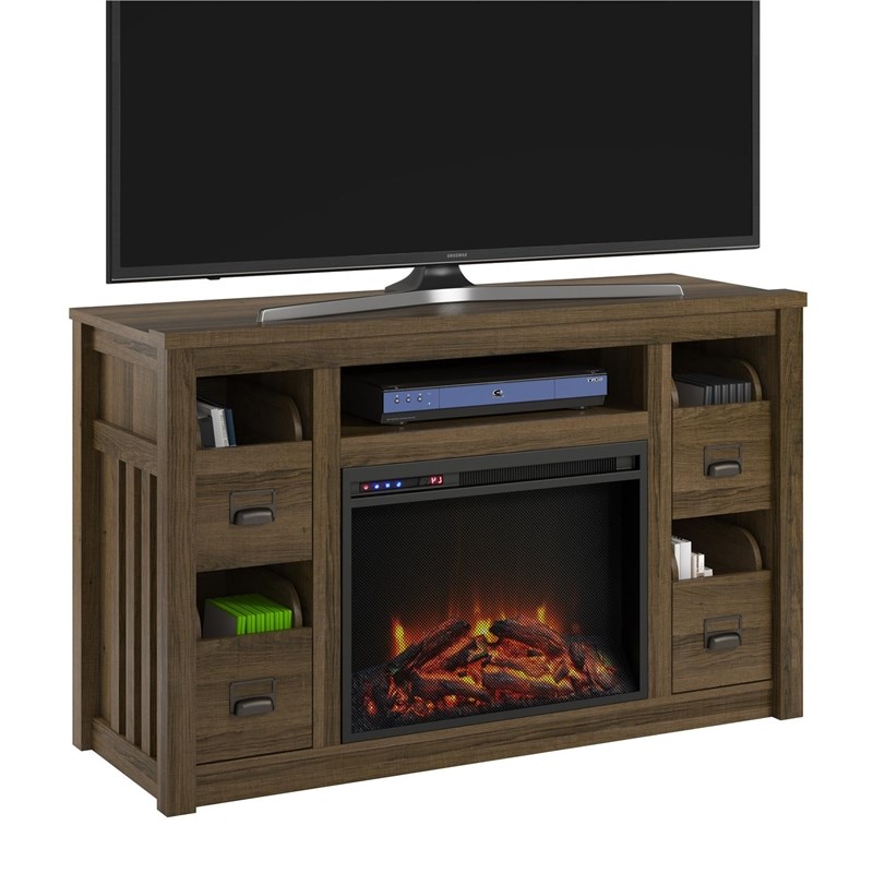 Ameriwood Home Adams TV Stand with Fireplace up to 55" in Brown Oak