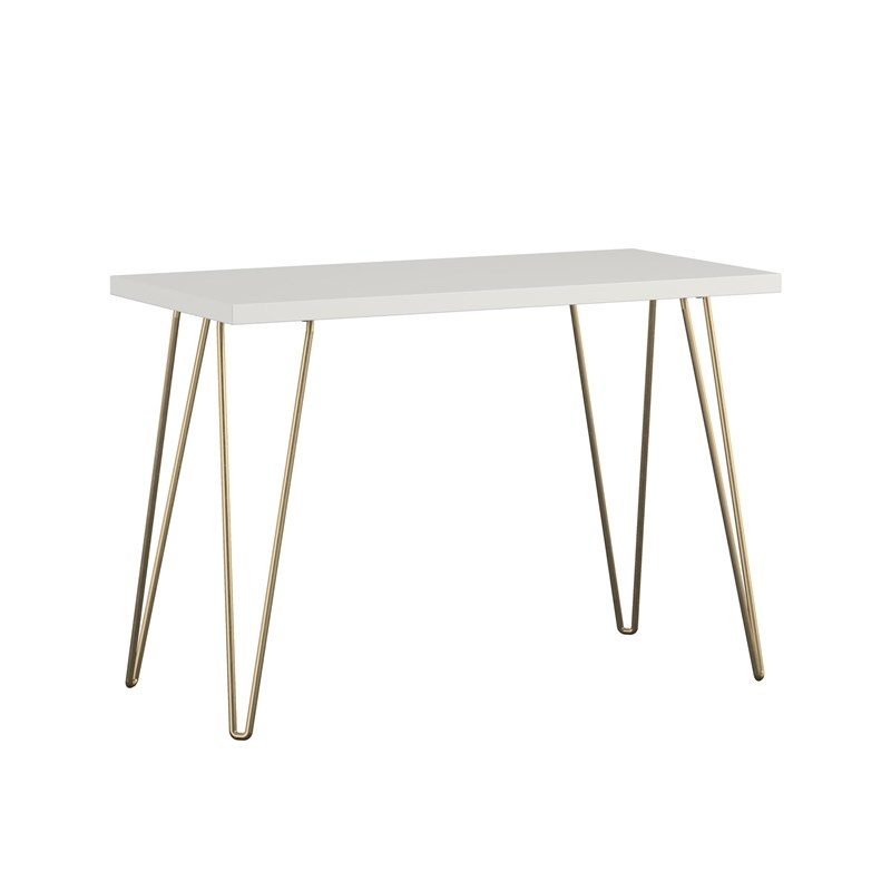 Ameriwood Home Owen Retro Computer Desk in White and Gold Legs
