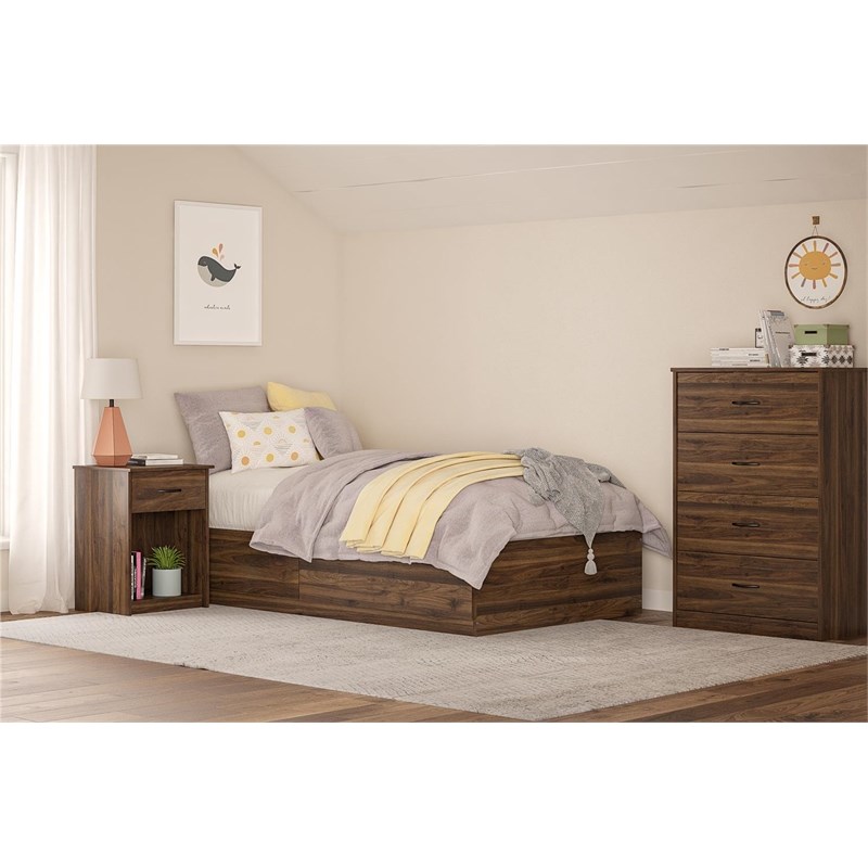 Ameriwood Home Twin Platform Bed with Drawers in Walnut Homesquare
